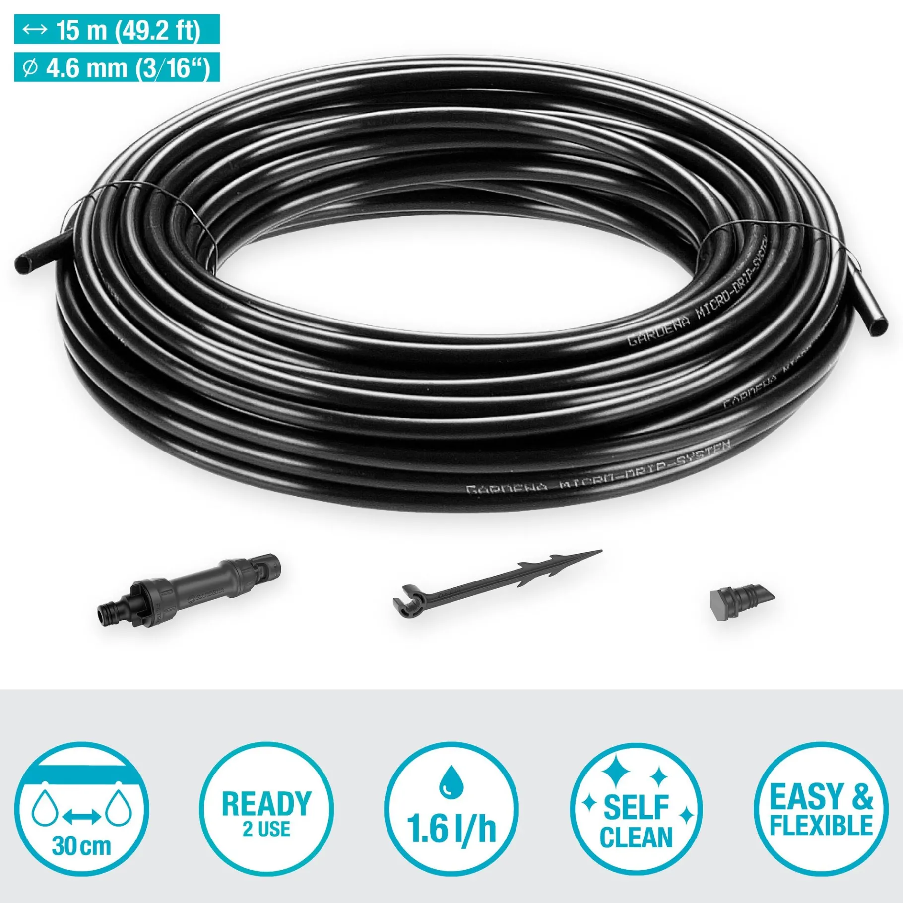 ohgreen Bewateringsset voor gewassen- of plantenrijen van 15m