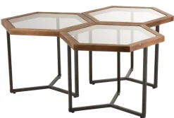 ohgreen Bijzettafel hexagon glas/hout bruin