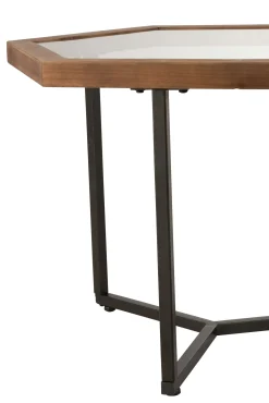 ohgreen Bijzettafel hexagon glas/hout bruin