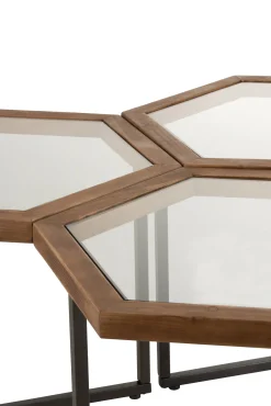 ohgreen Bijzettafel hexagon glas/hout bruin