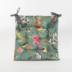 ohgreen Gewatteerd stoelkussen vogels groen 38x38cm