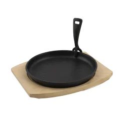 ohgreen Gietijzeren grillpan met onderlegger uit bamboe