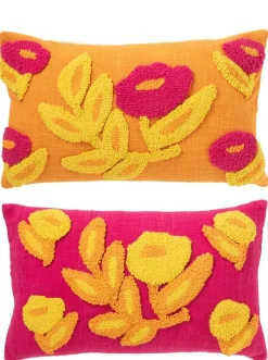 ohgreen Kussen rechthoek borduurwerk bloem katoen mix assortiment van 2