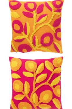 ohgreen Kussen vierkant borduurwerk bloem katoen mix assortiment van 2