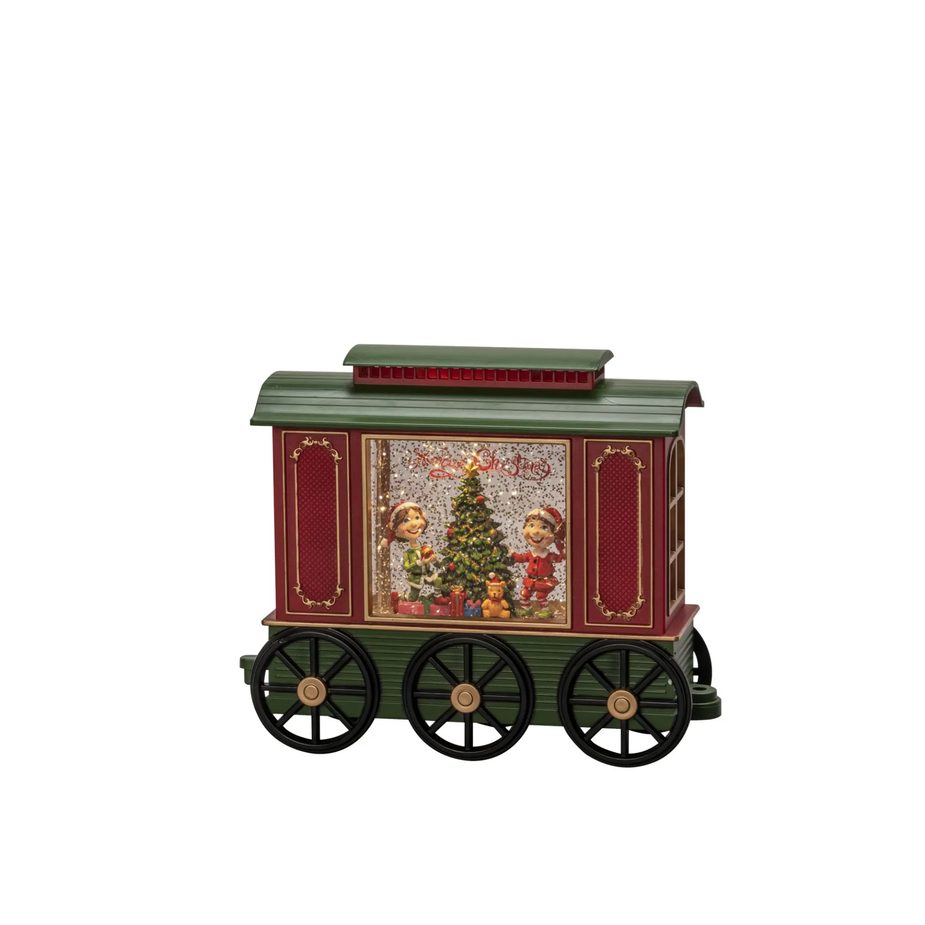 ohgreen Led kerstlantaarn treinwagon met kinderen, kerstboom en kerstcadeaus