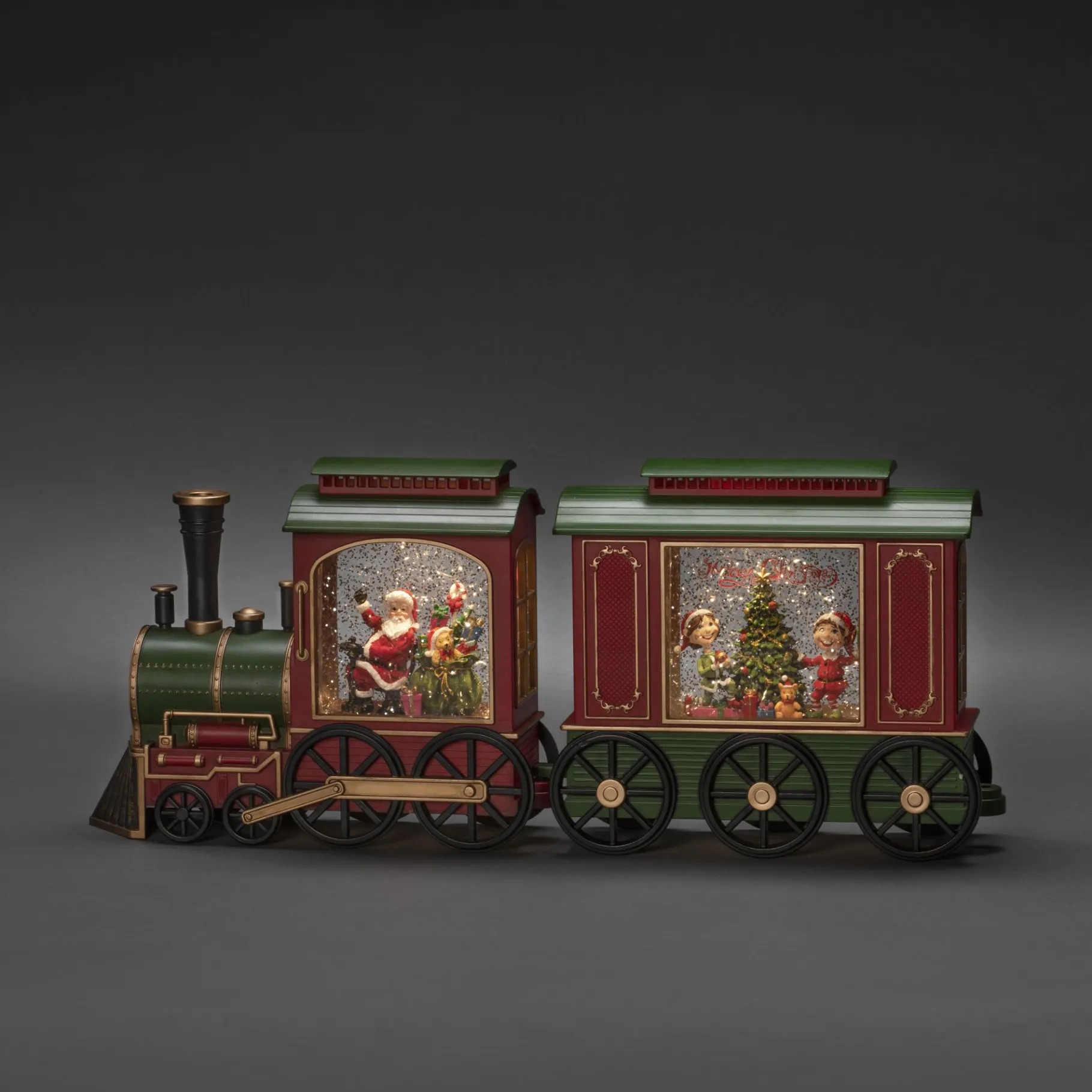 ohgreen Led kerstlantaarn treinwagon met kinderen, kerstboom en kerstcadeaus