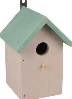 ohgreen Nestkastje guo hout grijs+groen dak14x14x20cm