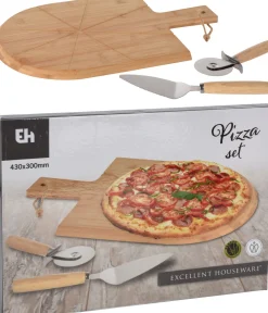 ohgreen Pizzaset: plank, snijder en schep