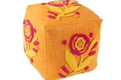 ohgreen Poef vierkant bloem katoen oranje/roze/geel