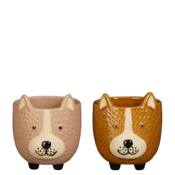 ohgreen Pot hond bruin beige 2 assorti - l11,5xb11xh12cm