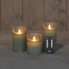 ohgreen Set van 3 rustieke wax led kaarsen met bewegende vlam jade groen