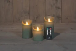 ohgreen Set van 3 rustieke wax led kaarsen met bewegende vlam jade groen