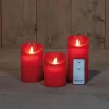 ohgreen Set van 3 rustieke wax led kaarsen met bewegende vlam rood