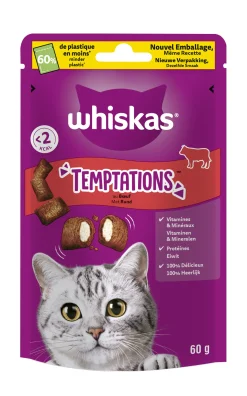 ohgreen Snacks voor katten |whiskas temptations rund 60g