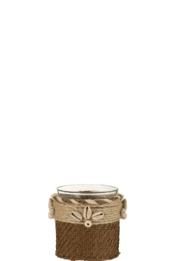 ohgreen Theelichthouder met schelpen glas bruin