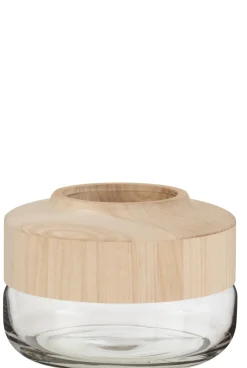 ohgreen Vaas breed laag hout/glas l br (25x25x17.5cm)