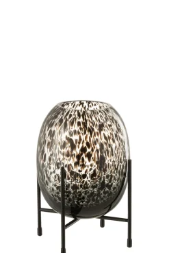 ohgreen Vaas op voet stip glas zwart s (15x15x22cm)