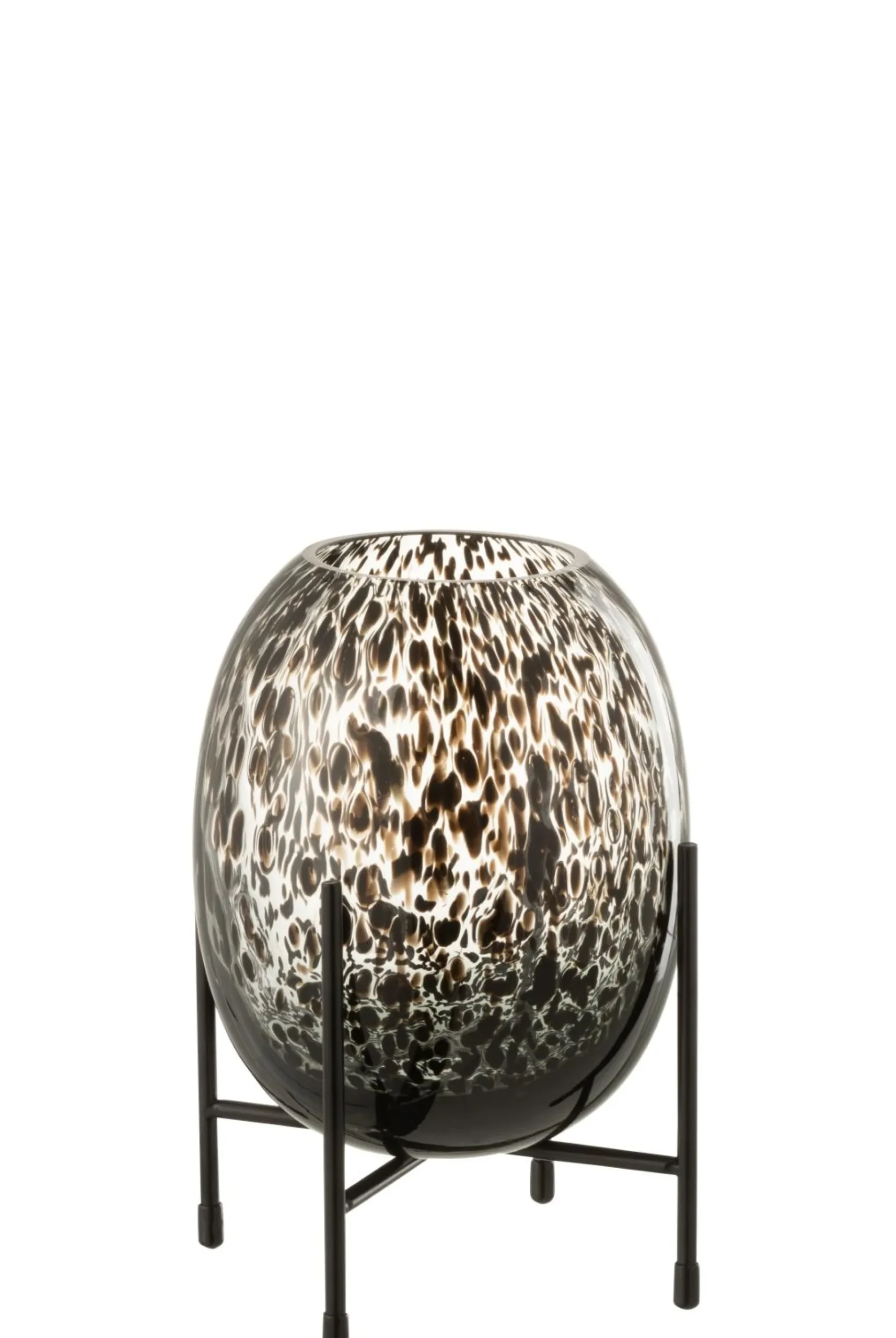 ohgreen Vaas op voet stip glas zwart s (15x15x22cm)