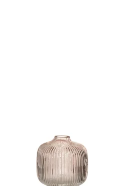 ohgreen Vaas ribbels laag glas roze (11x11x11cm)
